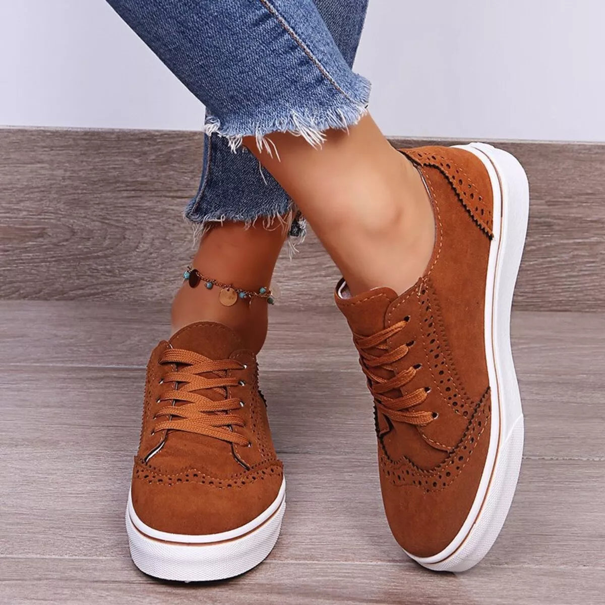Women's lace up round toe flat sneakers, image 7