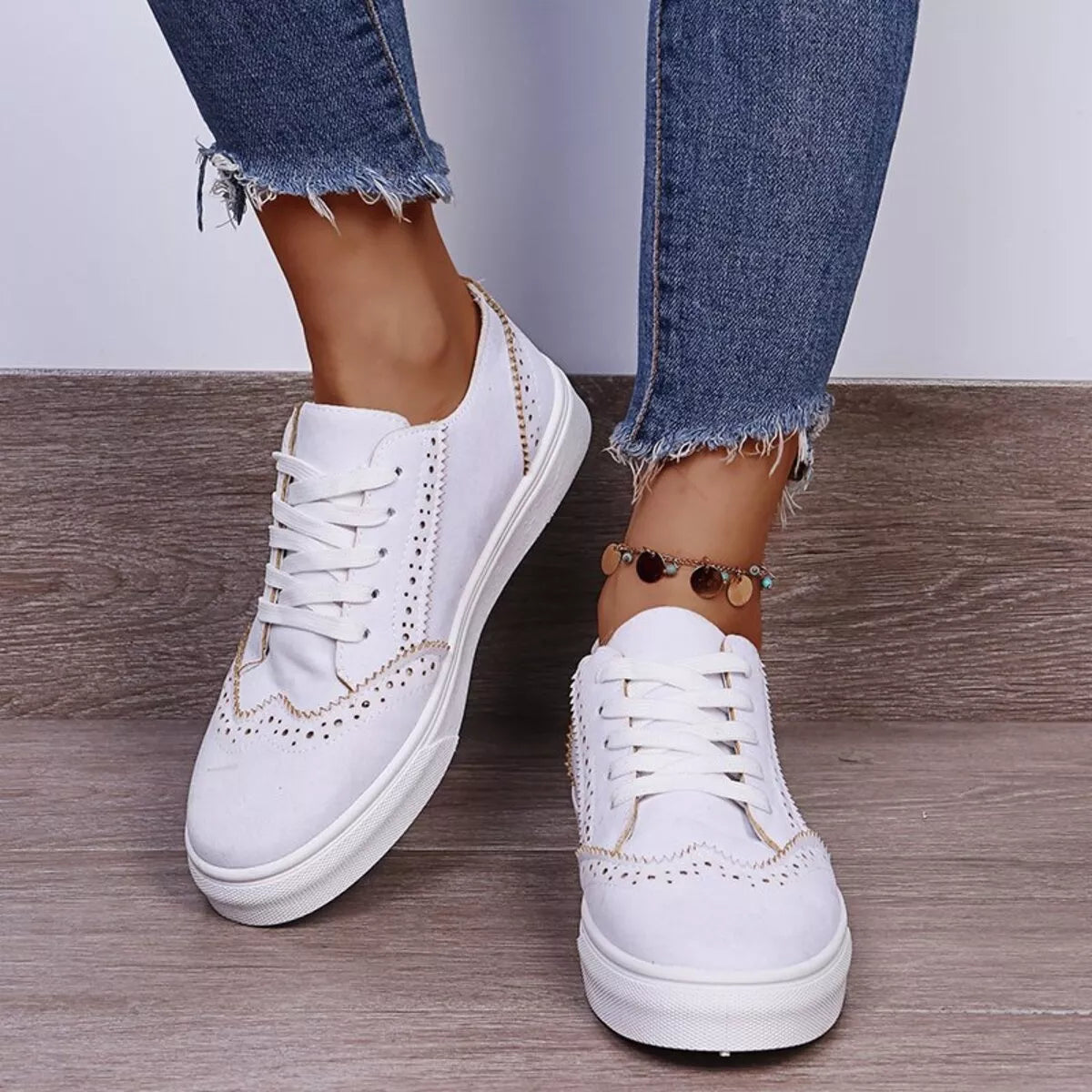 Women's lace up round toe flat sneakers, image 3