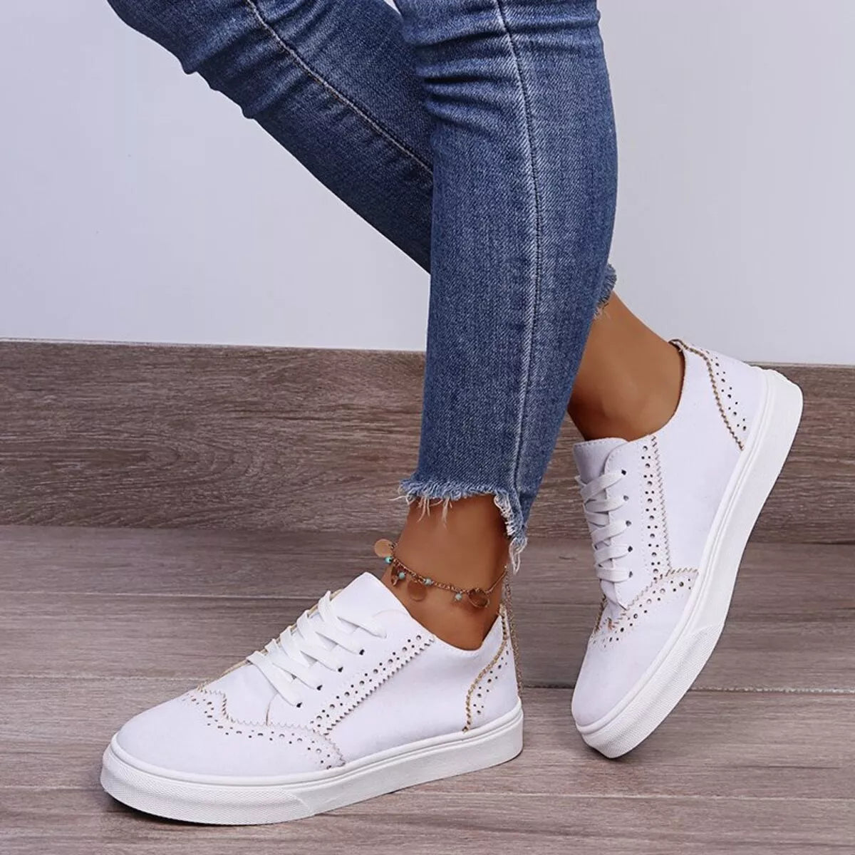 Women's lace up round toe flat sneakers, image 5