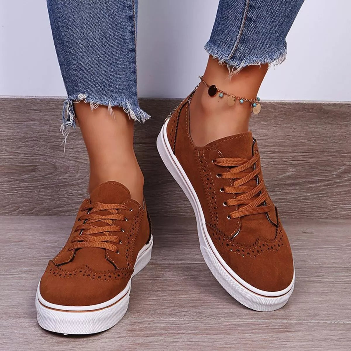 Women's lace up round toe flat sneakers, image 8