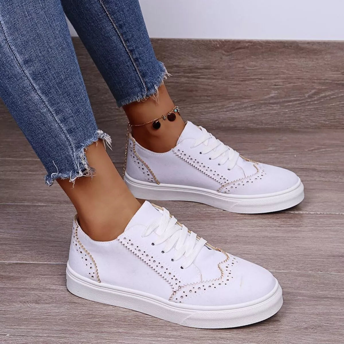 Women's lace up round toe flat sneakers, image 4