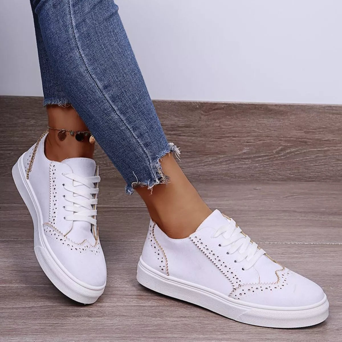 Women's lace up round toe flat sneakers, image 6