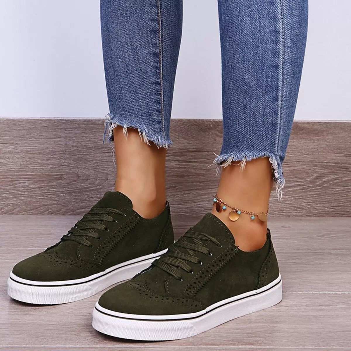 Women's lace up round toe flat sneakers, image 9
