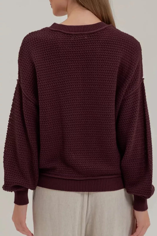 Brown checkerboard dropped shoulder sweater, image 2