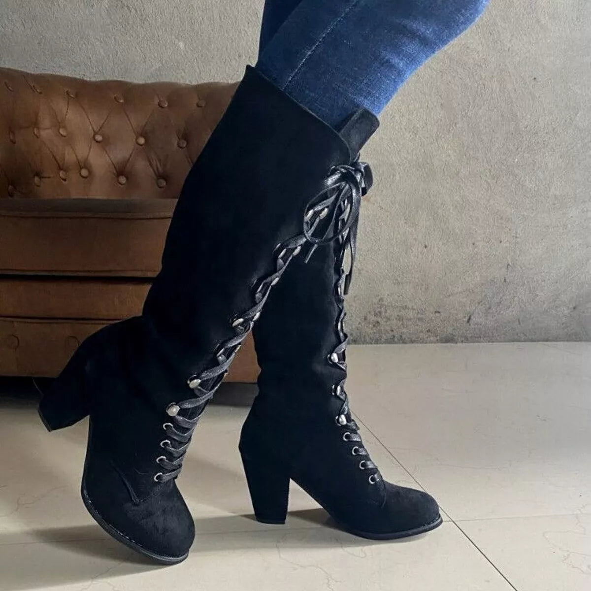Lace up suede block heel boots, image 5