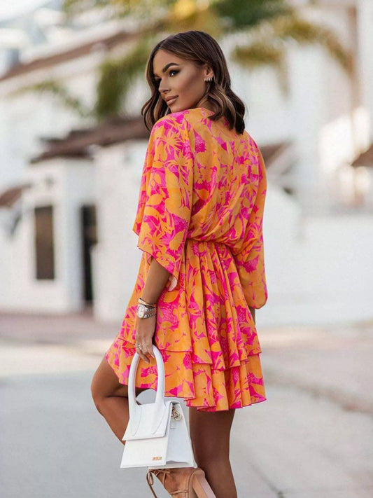Layered printed surplice mini dress, image 2
