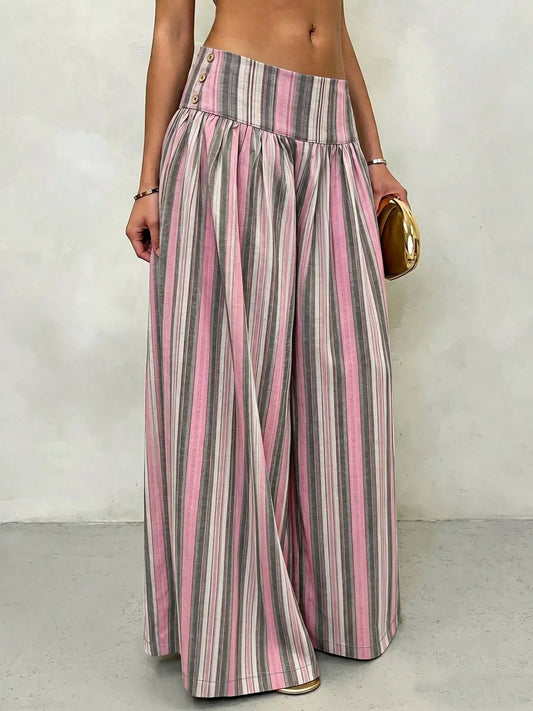 High-waisted striped wide-leg casual pants, image 2