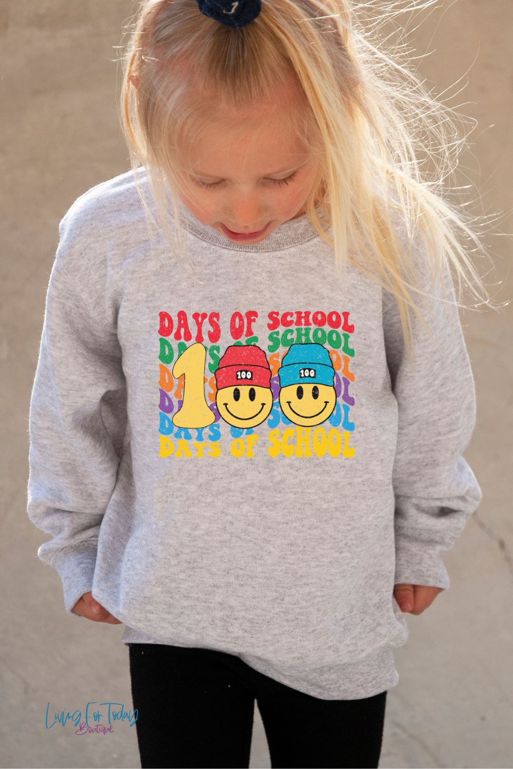 Beanie Smile Face 100 Days of School Sweatshirt