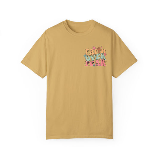 Faith Over Fear Comfort Colors Christian t-shirt, front view