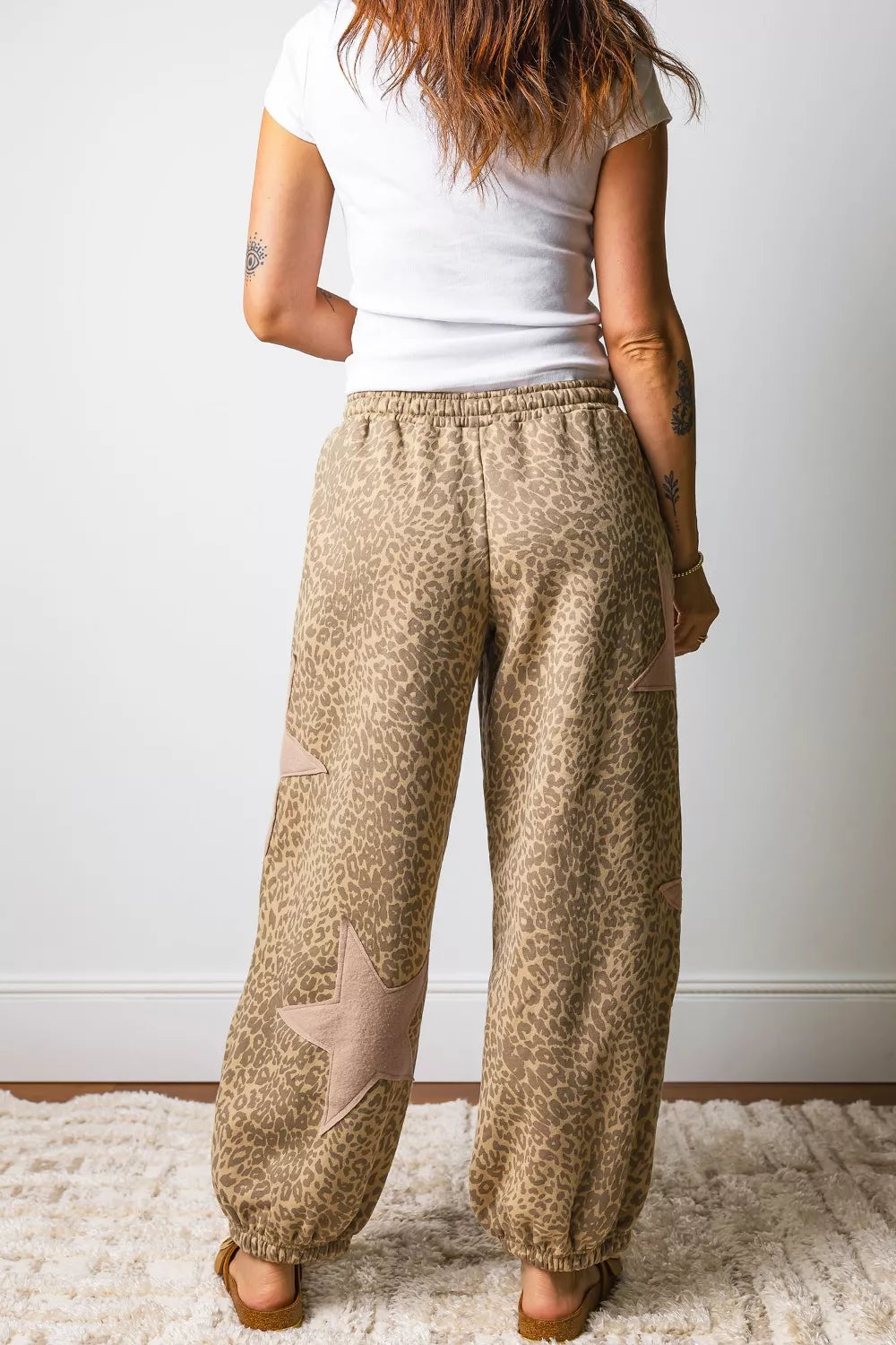 Leopard print star patch loose drawstring pants, image 2