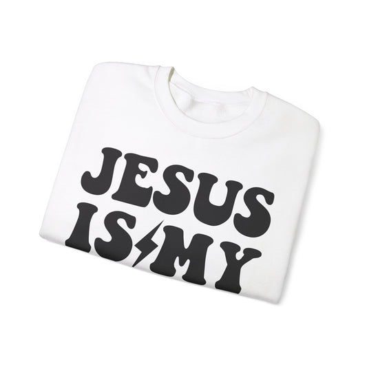 Jesus is My Rock Christian crewneck sweatshirt, front view