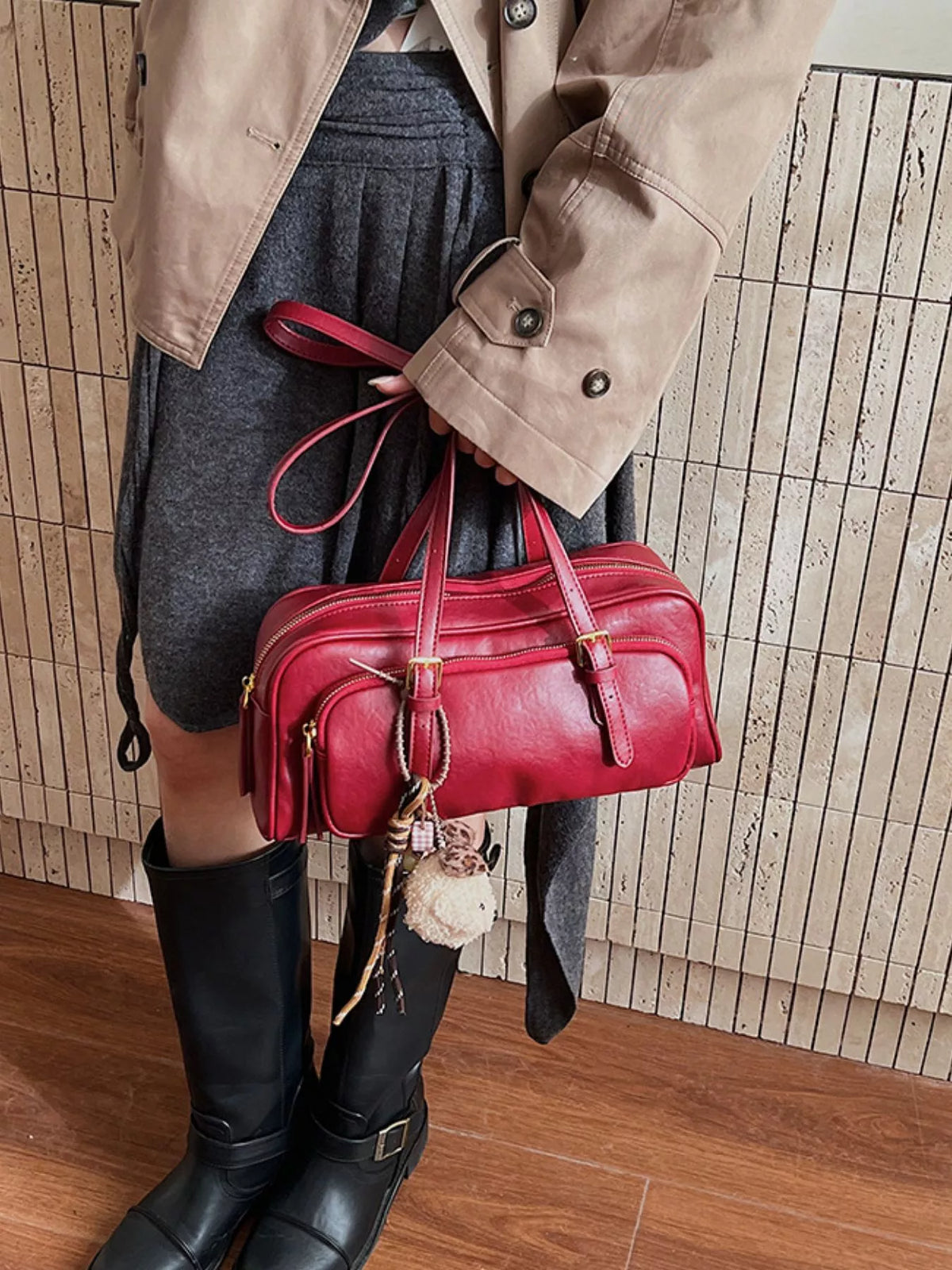 PU Leather Shoulder Bag – women's vegan leather purse, front view
