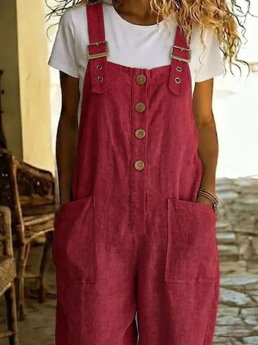 Casual button front wide leg overalls, image 2
