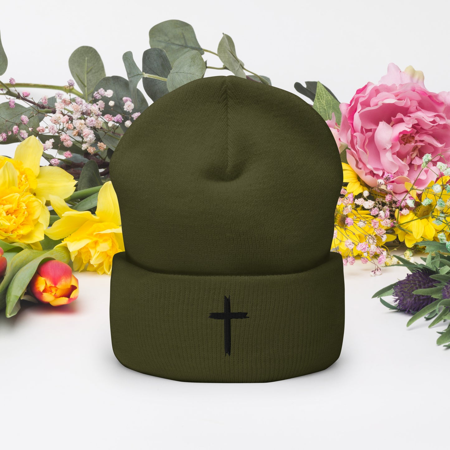 Embroided Cross Beanie