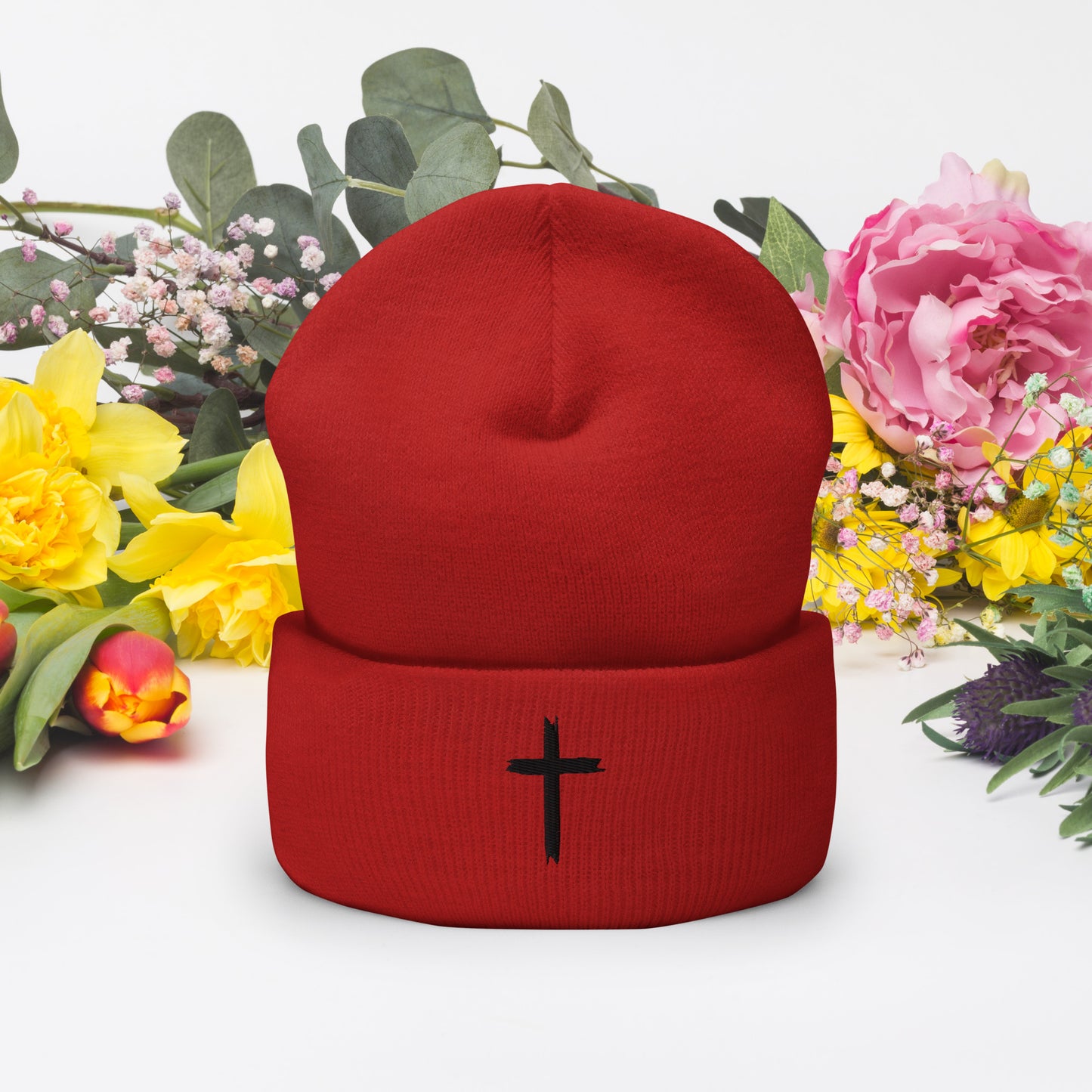 Embroided Cross Beanie
