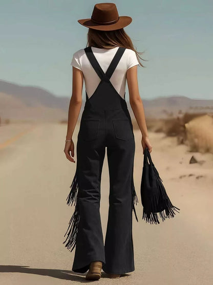 Fringe detail flare leg overalls, image 6