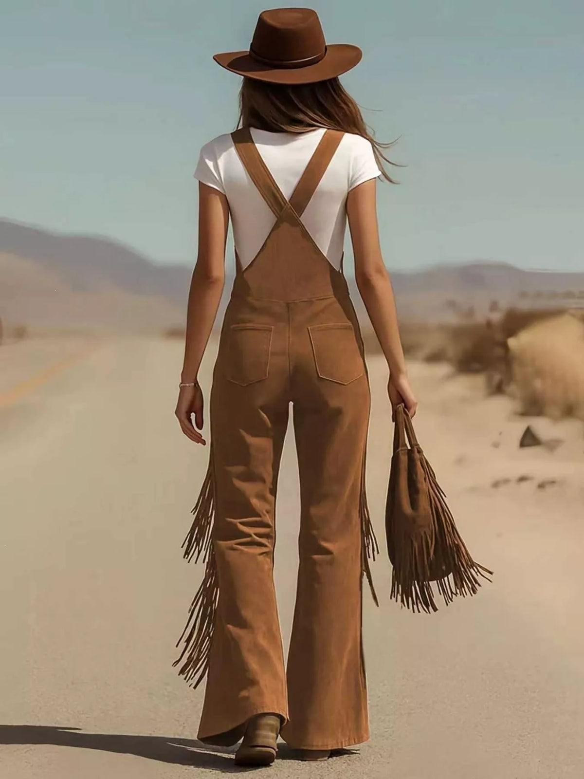 Fringe detail flare leg overalls, image 8