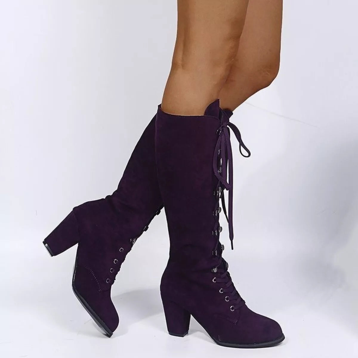 Lace up suede block heel boots, image 11
