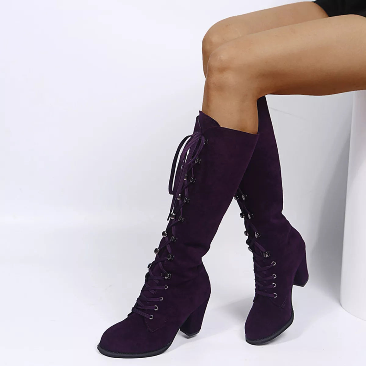 Lace up suede block heel boots, image 12