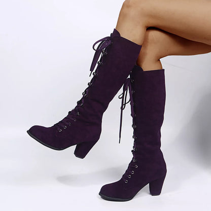 Lace up suede block heel boots, image 13