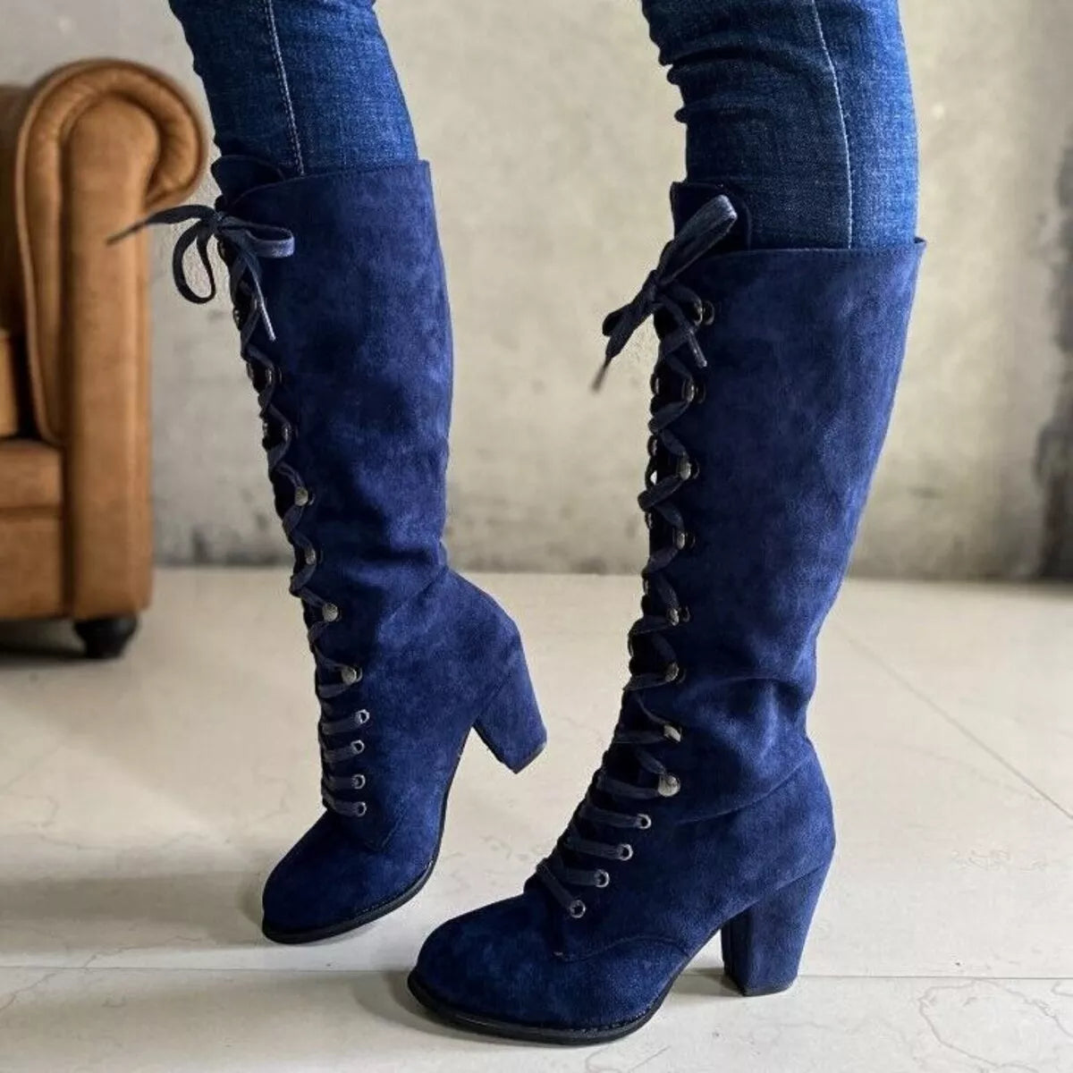 Lace up suede block heel boots, image 3