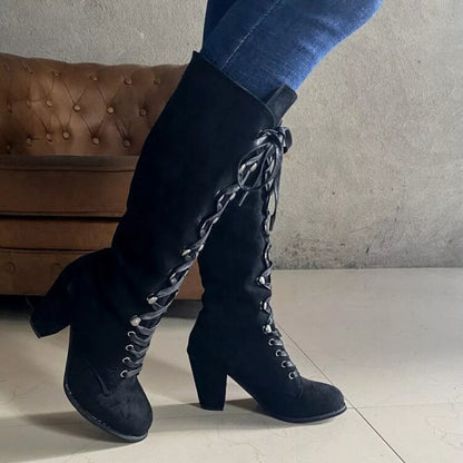 Lace up suede block heel boots, image 5
