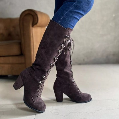 Lace up suede block heel boots, image 8