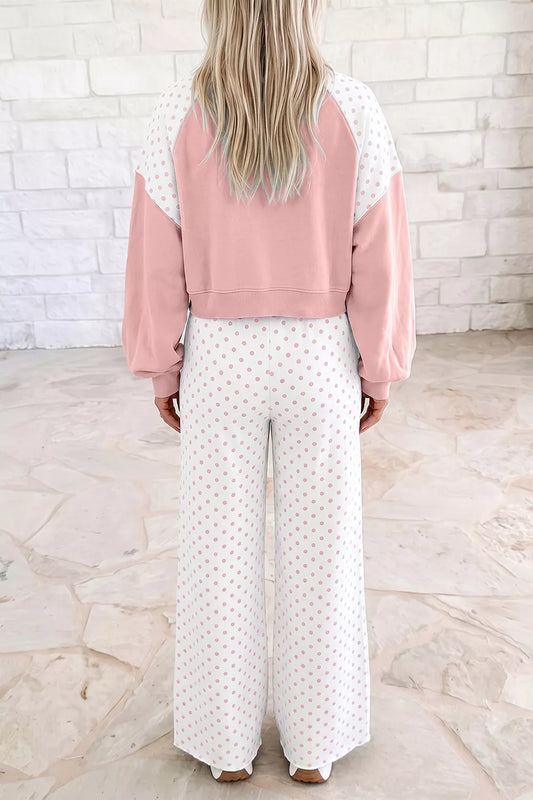 Polka dot cropped sweatshirt and wide-leg pants set, image 2