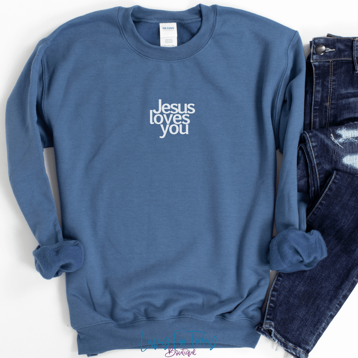 Embroided Jesus Loves You Sweatshirt