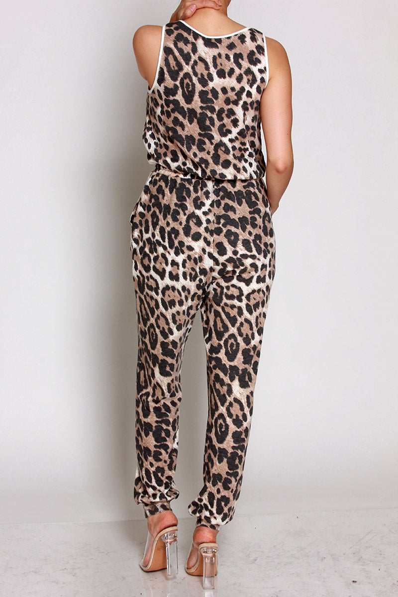 Sleeveless Leopard Jumpsuit