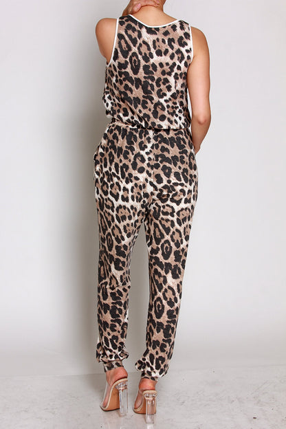 Sleeveless Leopard Jumpsuit