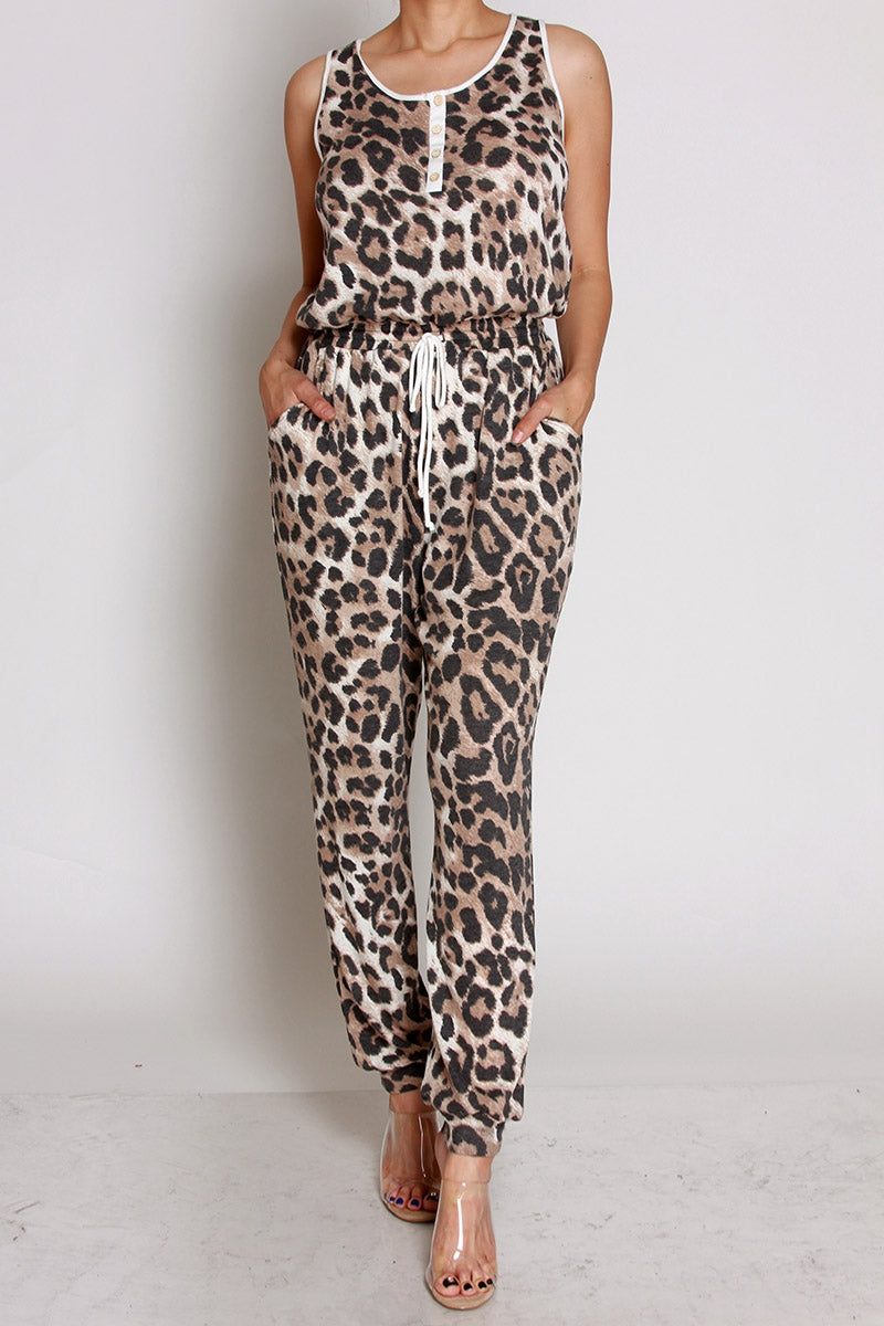 Sleeveless Leopard Jumpsuit