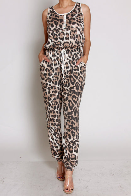 Sleeveless Leopard Jumpsuit