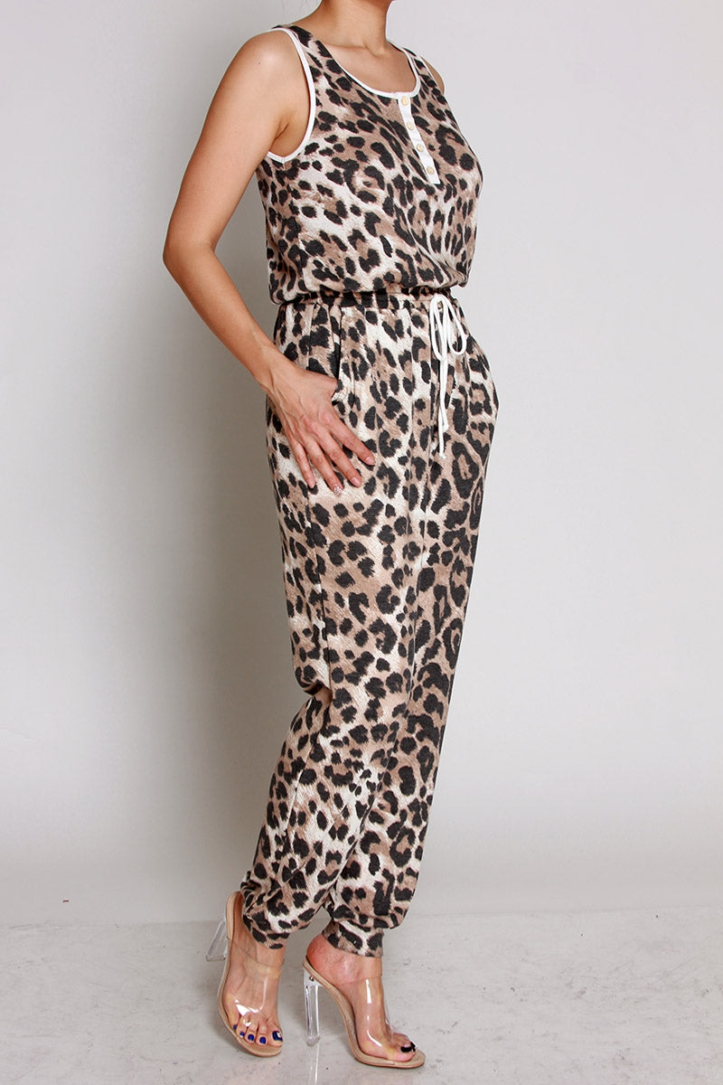 Sleeveless Leopard Jumpsuit