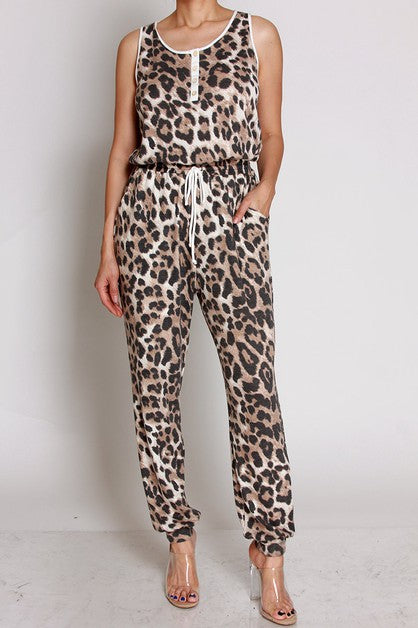 Sleeveless Leopard Jumpsuit