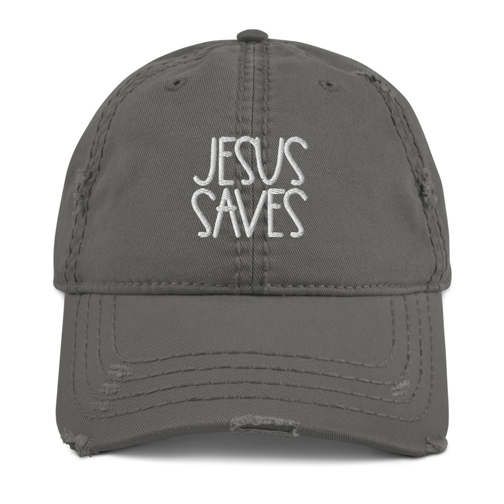 Jesus Saves Distressed Dad Hat