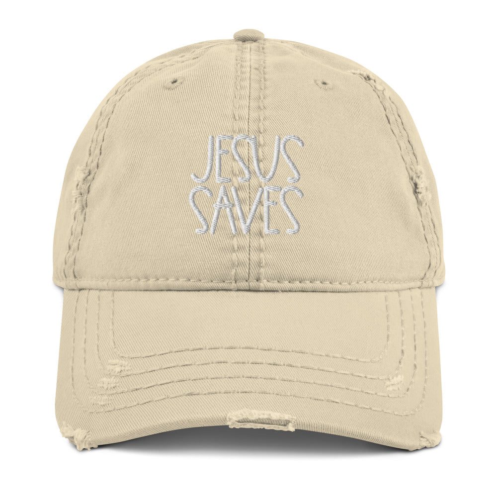 Jesus Saves Distressed Dad Hat